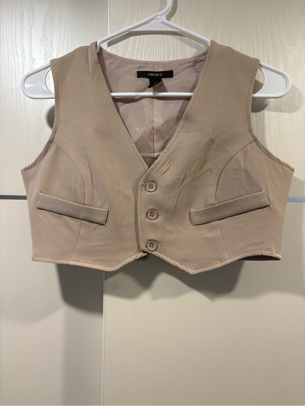 Forever 21 Taupe Cropped Button Vest